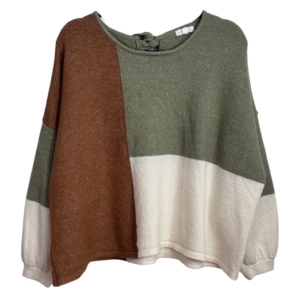 By The River Multicolor Color Block Pullover Sweater Soft Tie‎ Back M/L